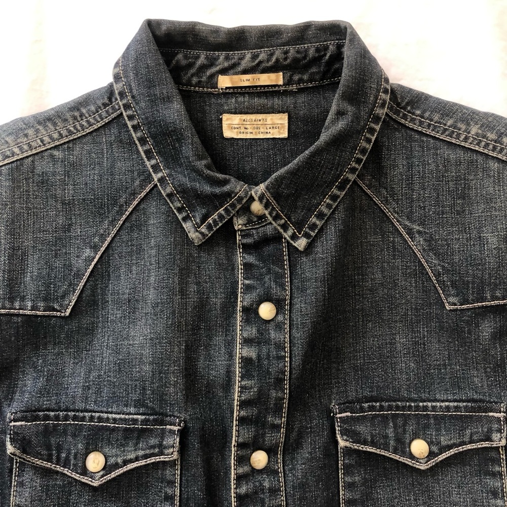 ALL SAINTS Denim Shirt. Deep Blue. Size L. Slim Fit